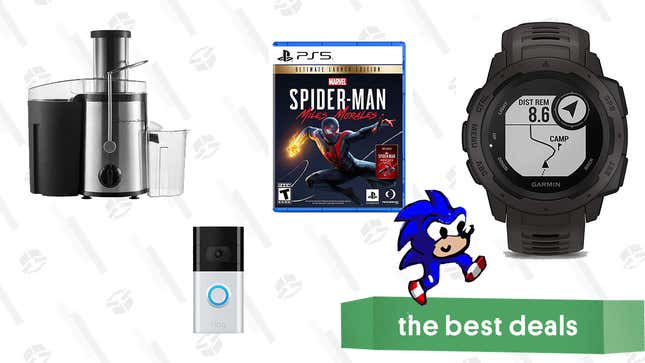 Image for article titled Friday&#39;s Best Deals: Ring Doorbell 3, Garmin Instinct Watch, Sirena Supreme Juicer, Marvel&#39;s Spider-Man: Miles Morales, and More